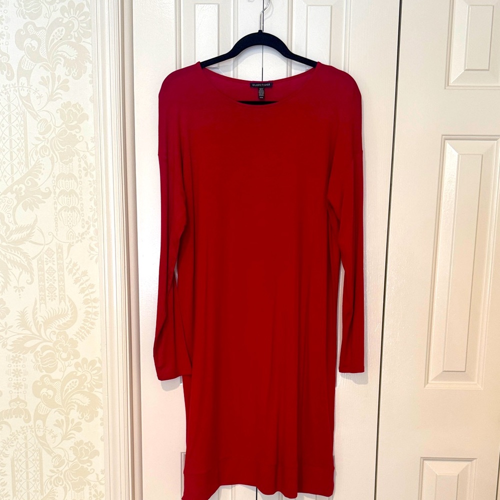 Eileen Fisher Vibrant Red Long Sleeve Dress